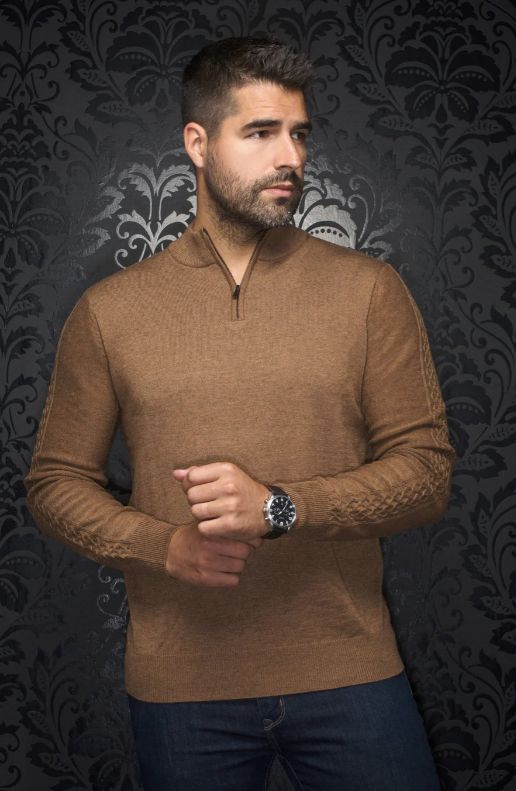 H Chandail 1/2 zip manches longues AU NOIR Mesta - Camel