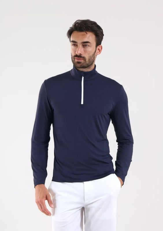 H Chandail 1/2 zip CHERVÒ Terry - Blu