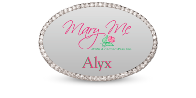 1 3/4 1 3/4" x 2 3/4" Silver Oval Bling Name Tag