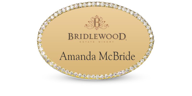 1 3/4" x 2 3/4" Gold Oval name Tag with Bling