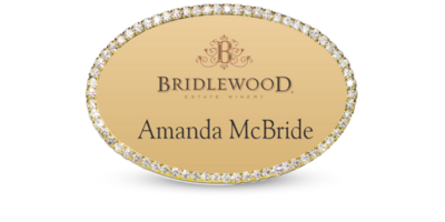 1 3/4" x 2 3/4" Gold Oval name Tag with Bling