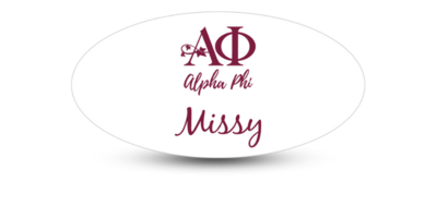 1.5 1.5" x 3" Oval Alpha Phi Name Tag - Part #412