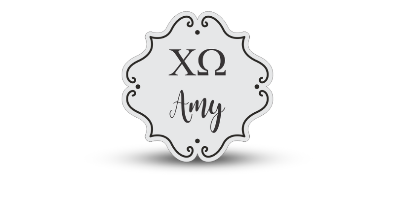Custom Shape Chi Omega Name Tag - Part #453