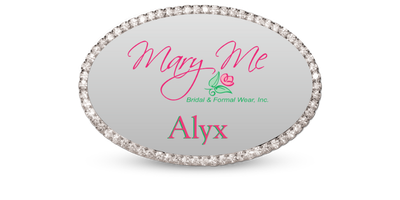 1 3/4" x 2 3/4" Silver Oval Bling Name Tag