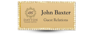 1.5" x 3" Gold Rectangle Bling Name Tag