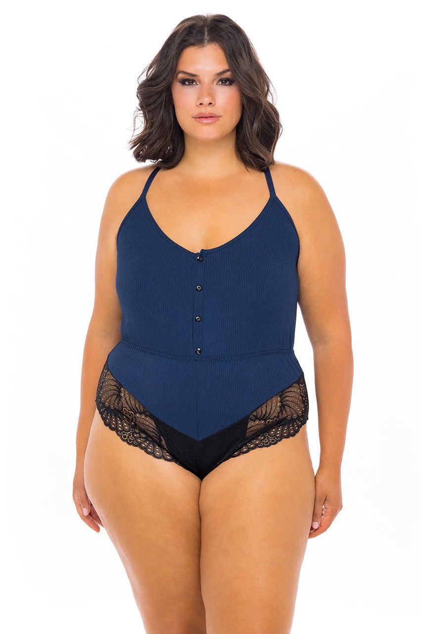 Curvy Claribel Lace Jersey Romper, Colour: Estate Blue, Size: XL/XXL