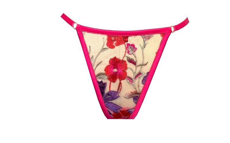 Berry 3D Floral G-String, Colour: Berry, Size: S