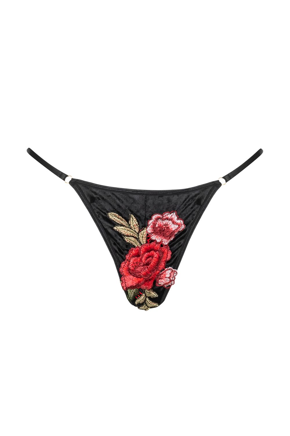 Velvet Rose Appliqué G-String, Colour: Black, Size: S