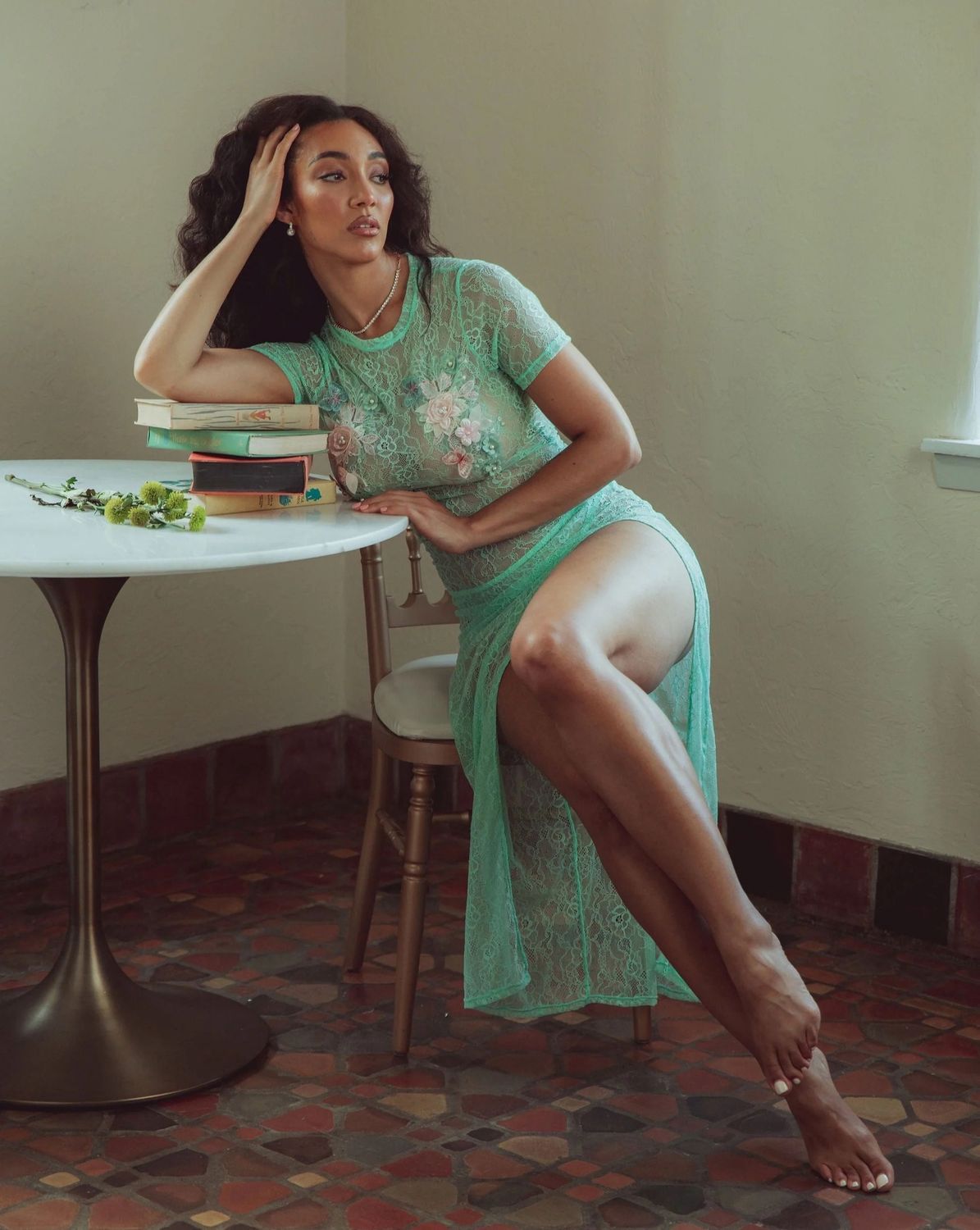 The Lace Collection Maxi Dress, Colour: Soft Mint/Applique, Size: S