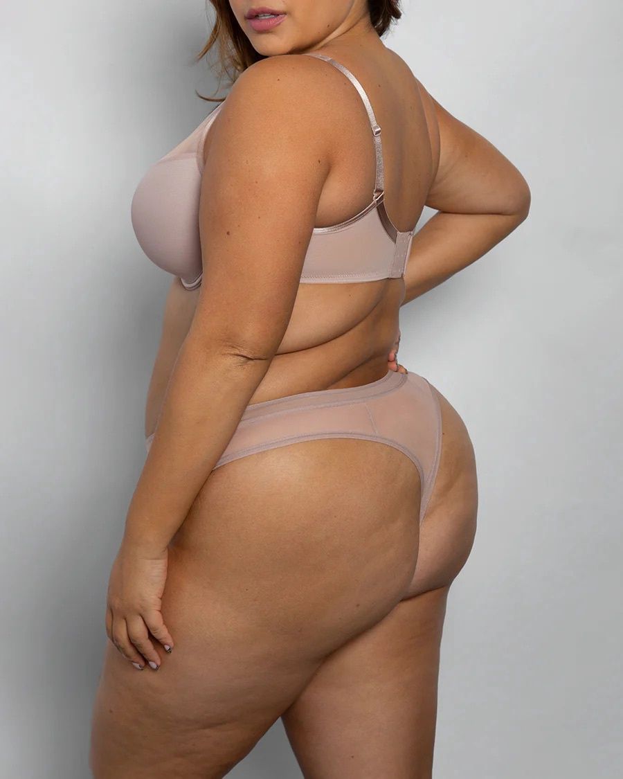 Sheer Mesh High Cut Thong, Colour: Bark, Size: M