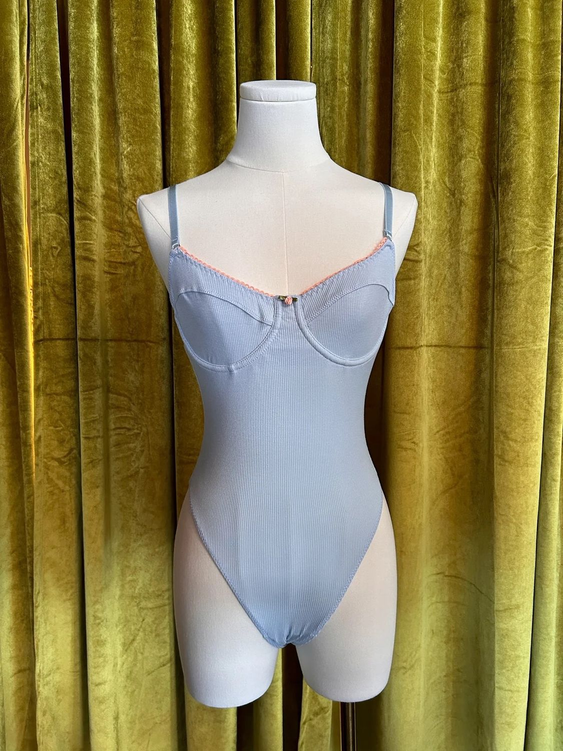 The Rib Collection Underwire Bodysuit, Colour: Powder Blue, Size: M
