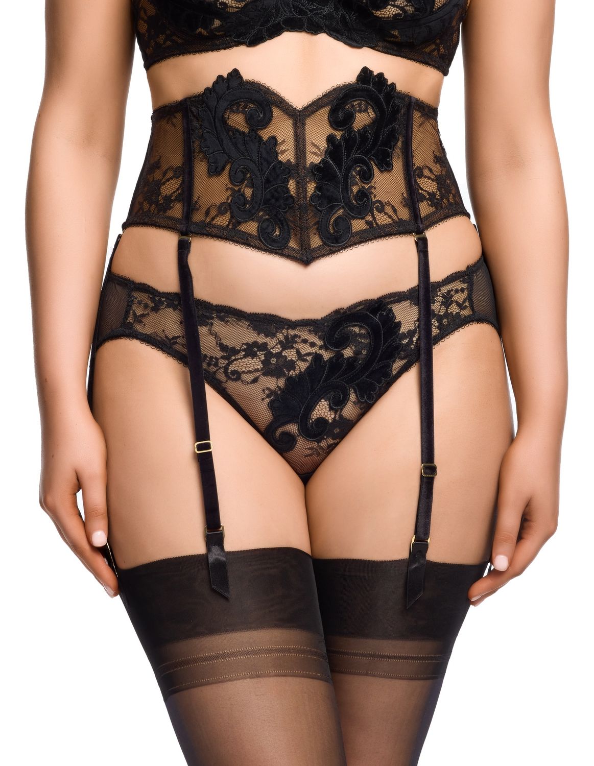 Velveteese Suspender, Colour: Black, Size: XS
