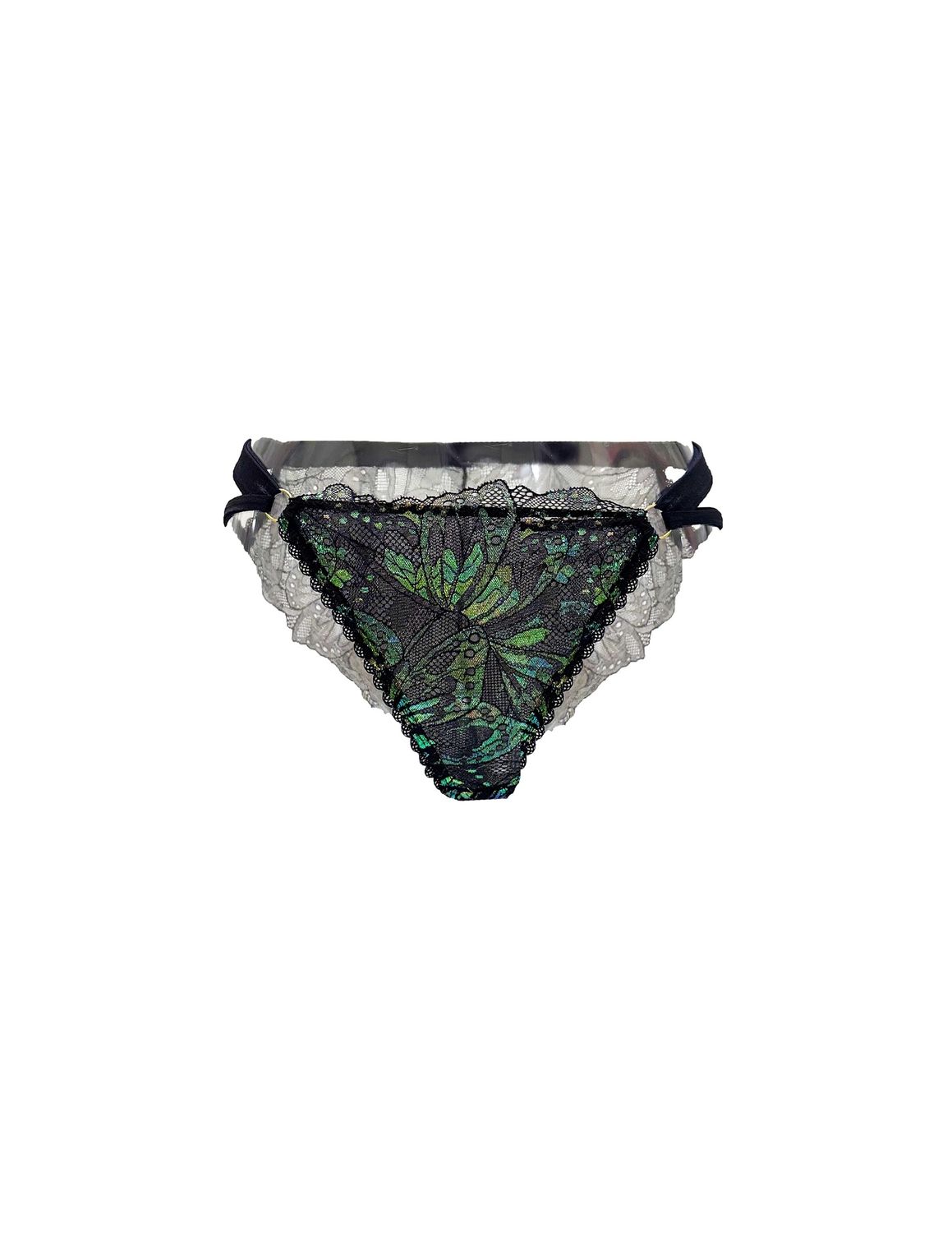 Kalimera Psyche Iridescent Stretch Lace Unlined Bikini Bottom, Colour: Iridescent Black, Size: S