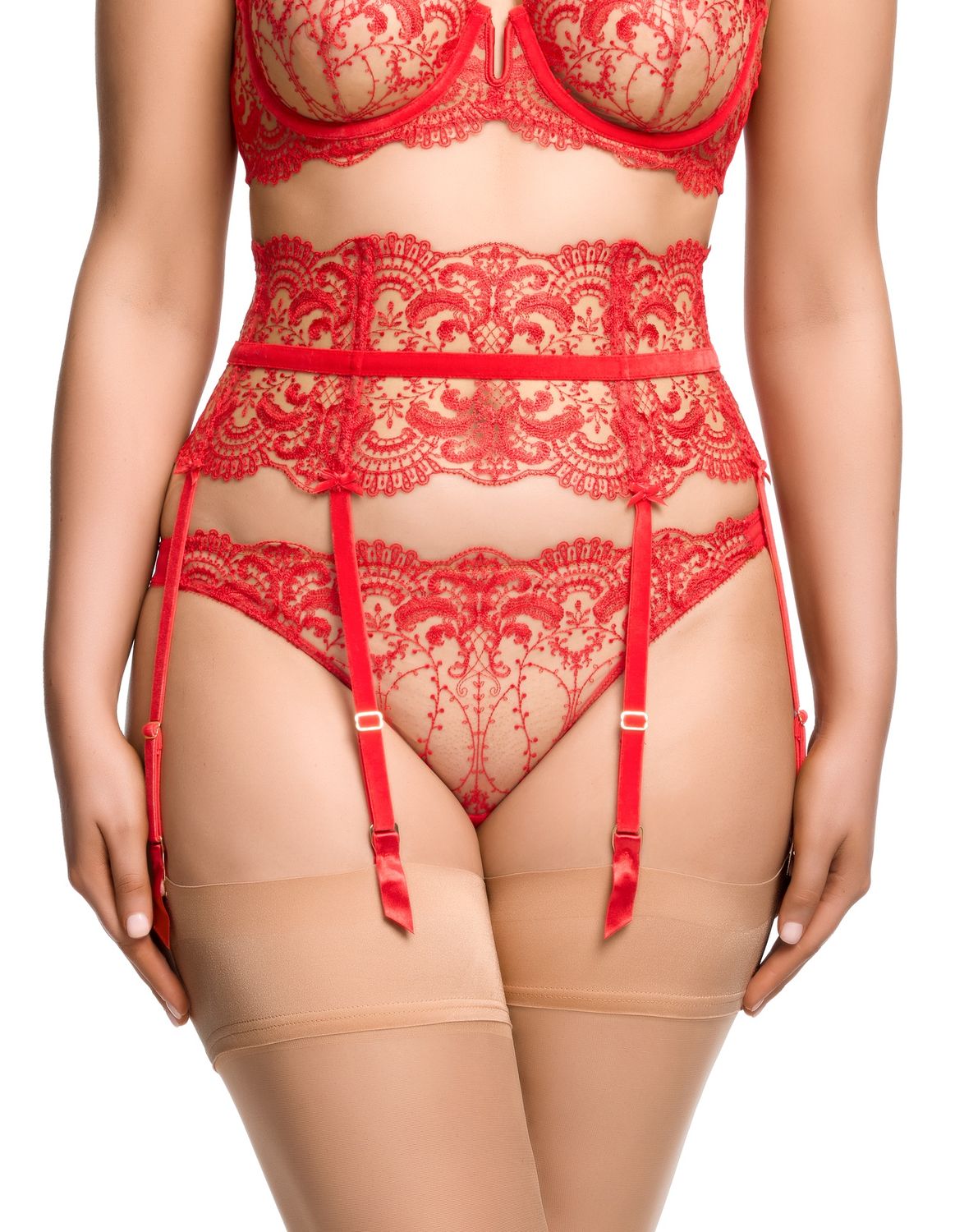 Nom de Plume Suspender Belt, Colour: Flame Red, Size: S