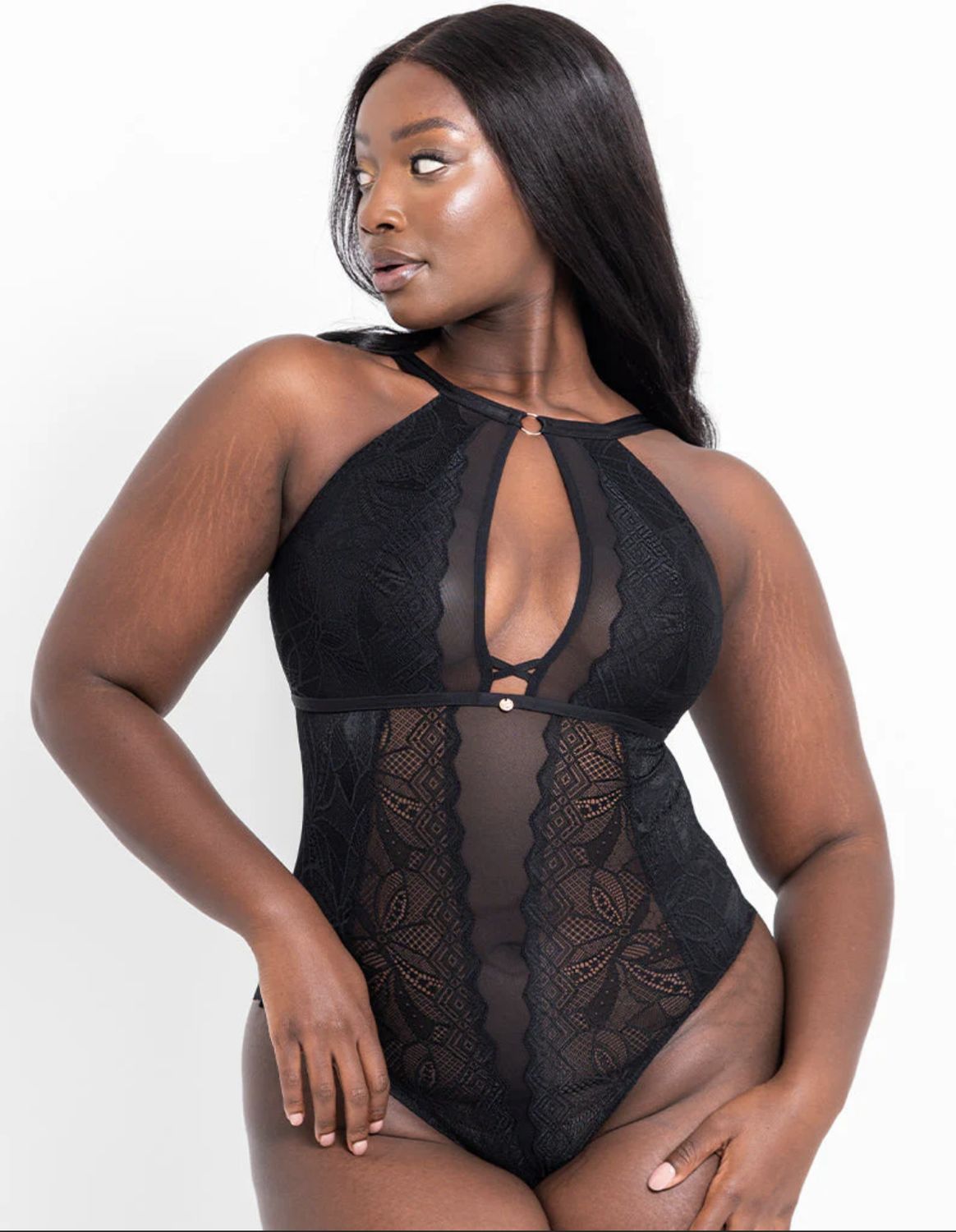 Opulence Multiway Stretch Lace Bodysuit, Colour: Black, Size: S