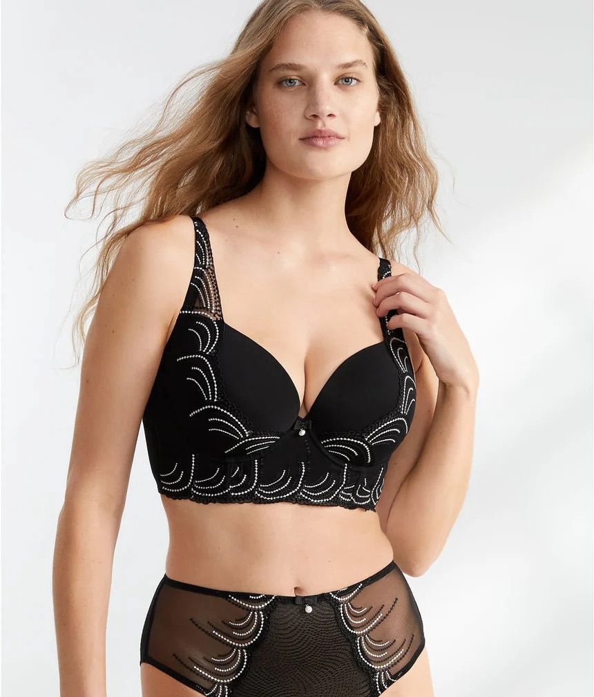 Pearl Longline Plunge Bra, Colour: Black, Size: 32 E