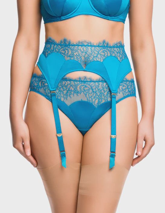 Esther Suspender Belt, Colour: Jewel Blue, Size: S