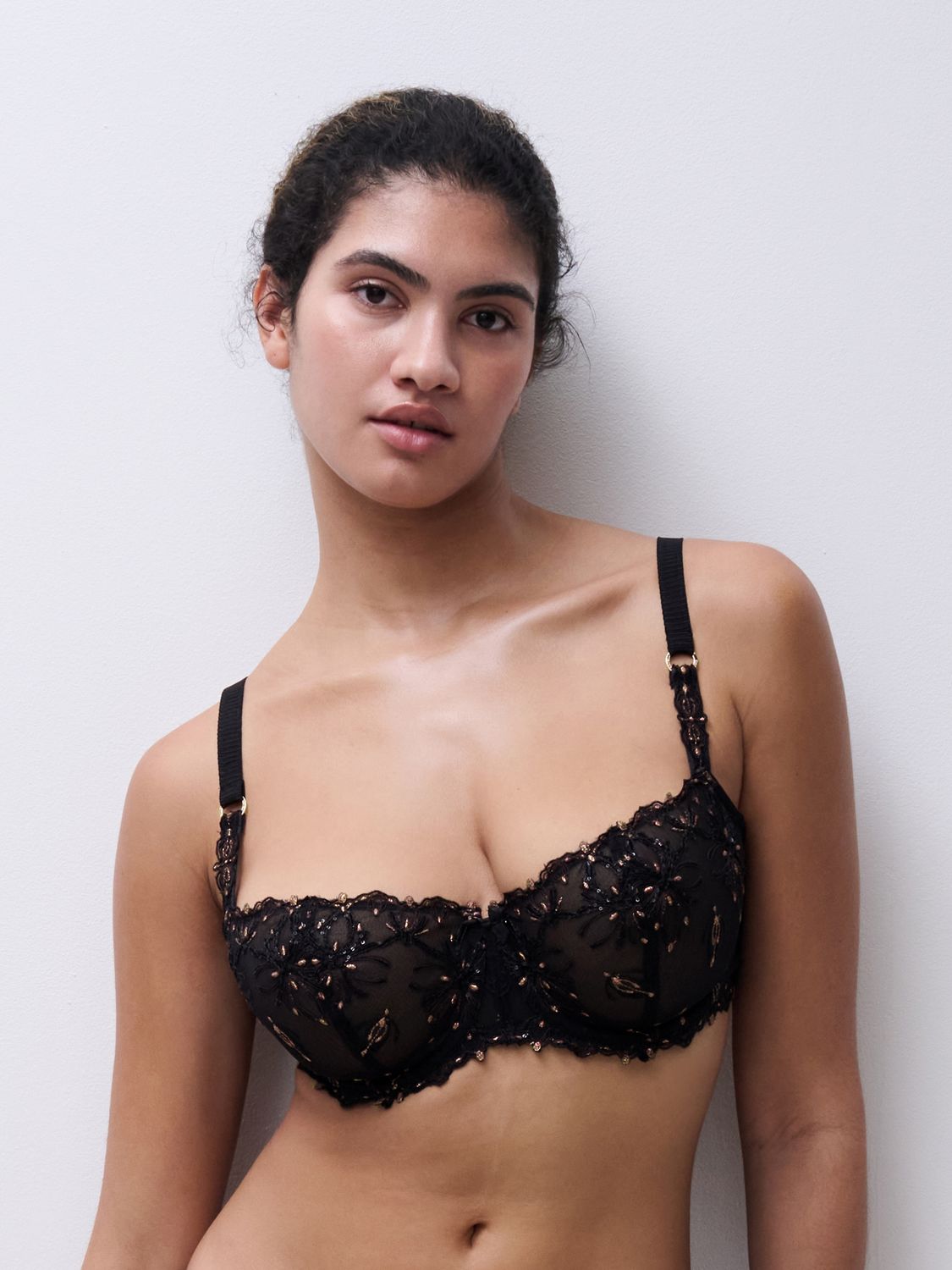 Champs Elysees Lace Unlined Demi Bra, Colour: Dazzling Black, Size: 32 D