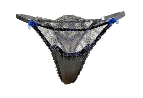 Salkanaty Lace &amp; Satin Thong, Colour: Charcoal, Size: S
