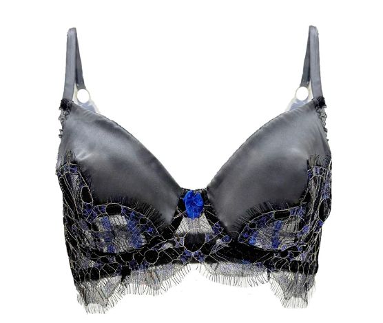 Salkanaty Lace &amp; Satin Underwire Bra, Colour: Charcoal, Size: 32 C