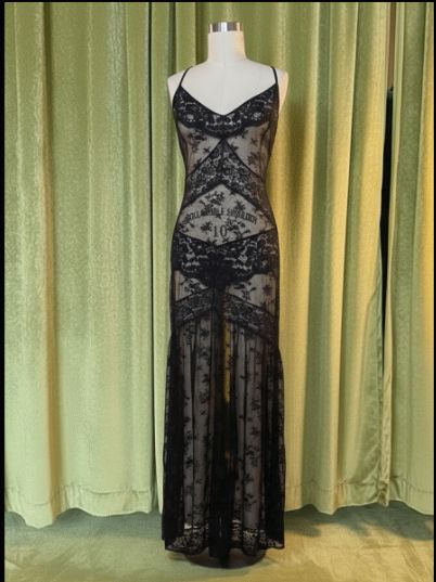 The Mixed Lace Collection Maxi Slip in Black, Colour: Black, Size: S