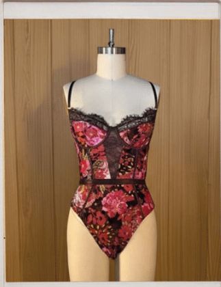 The Velvet Burnout Collection Bodysuit in Tapestry Floral, Colour: Tapestry Floral, Size: S