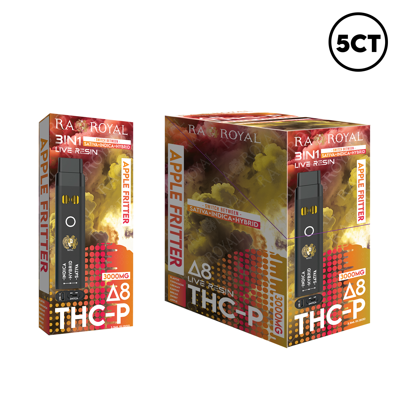 RA 3IN1 D8+THCP DISPOSABLE 5CT BOX, FLAVOR: APPLE FRITTER