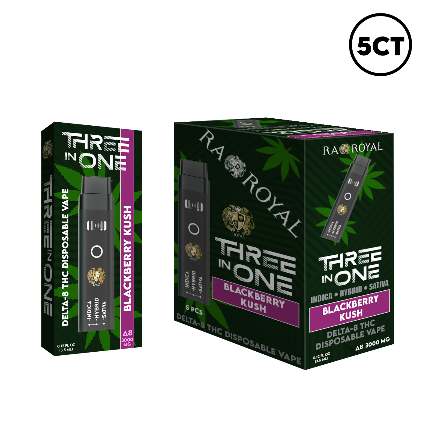 RA 3IN1 D8 DISPOSABLE 5CT BOX, FLAVOR: BLACKBERRY KUSH