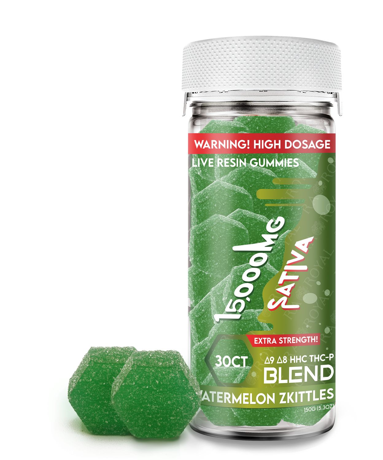THC BLEND 15000MG 30CT GUMMY, FLAVOR: WATERMELON ZKITTLES (SATIVA)