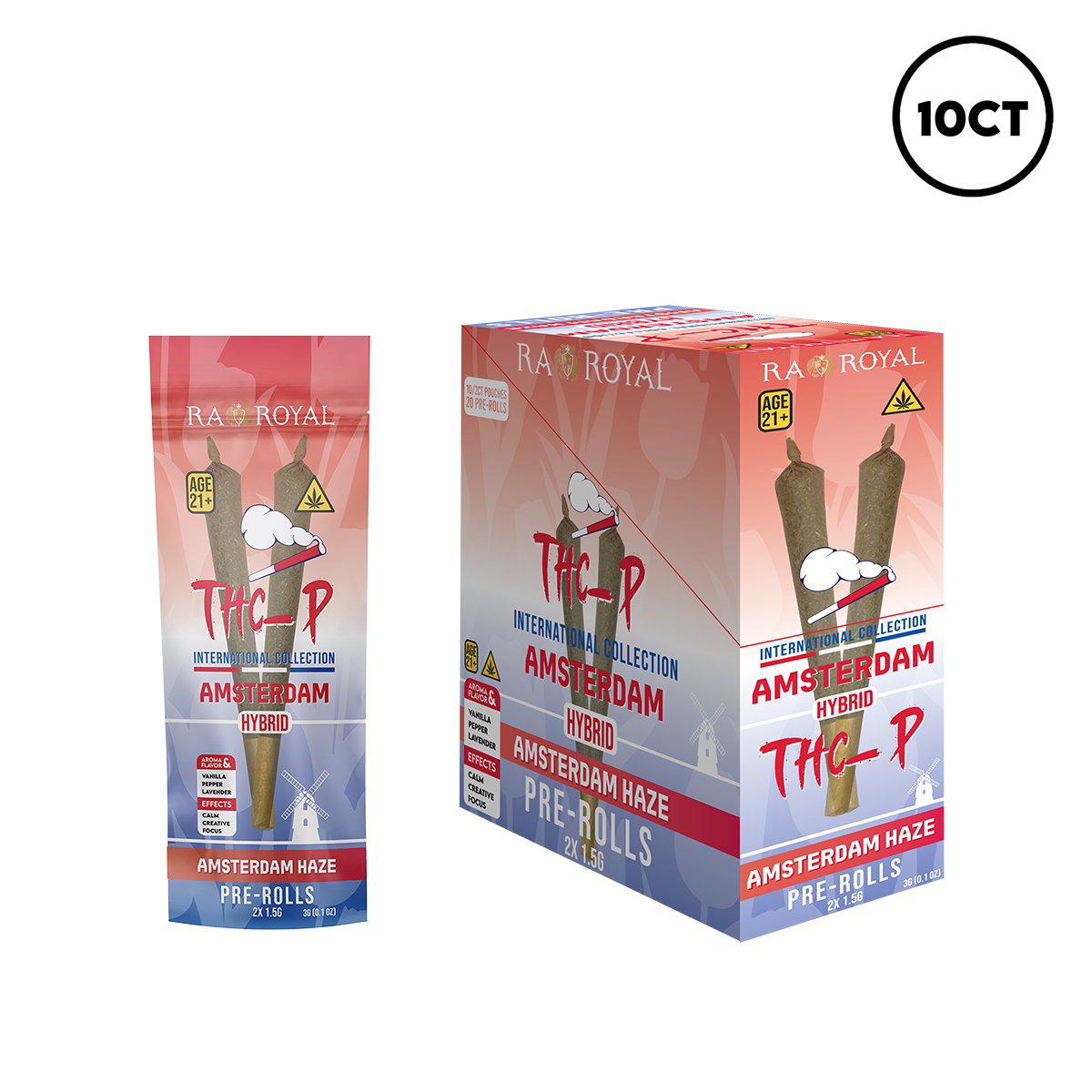 INTERNATIONAL THCP 1.5G X 2CT PREROLL - 10CT DISPLAY, FLAVOR: AMSTERDAM HAZE (HYBRID)