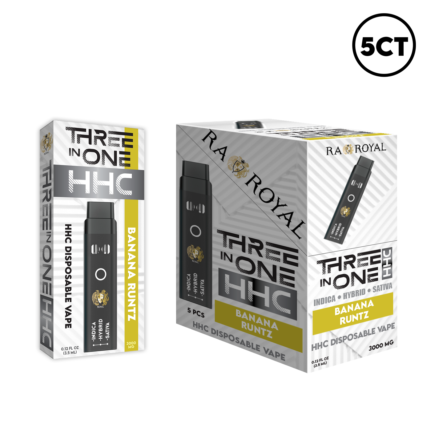HHC 3IN1 DISPOSABLE - 5CT DISPLAY, FLAVOR: BANANA RUNTZ