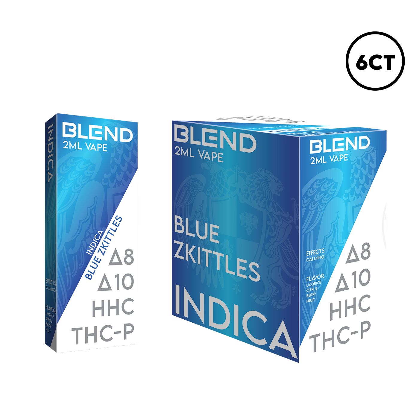 THC BLEND 2ML DISPOSABLE - 6CT DISPLAY, FLAVOR: BLUE ZKITTLES