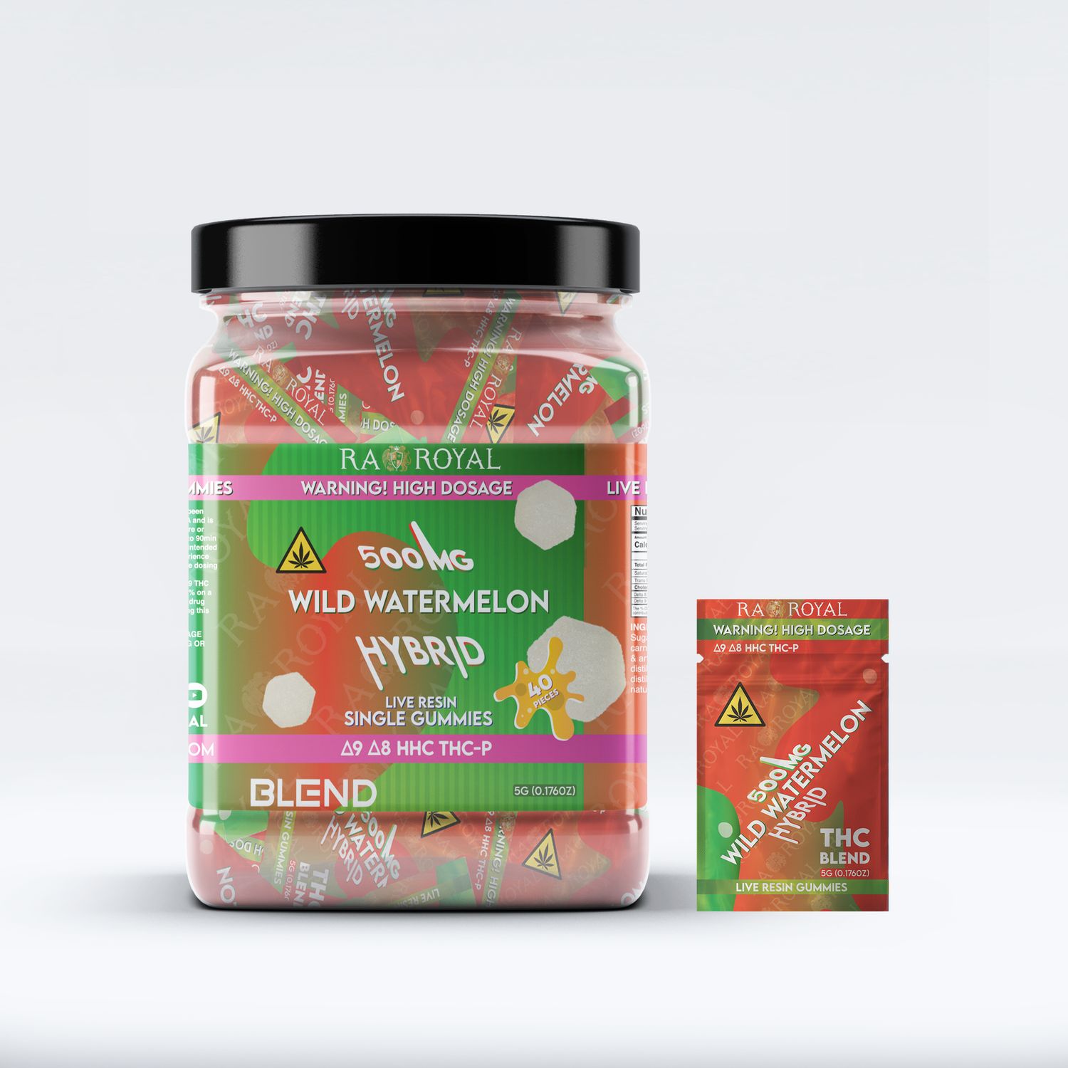 FL COMPLIANT THC BLEND 500MG SINGLE GUMMY - 40CT JAR, FLAVOR: WILD WATERMELON (HYBRID)