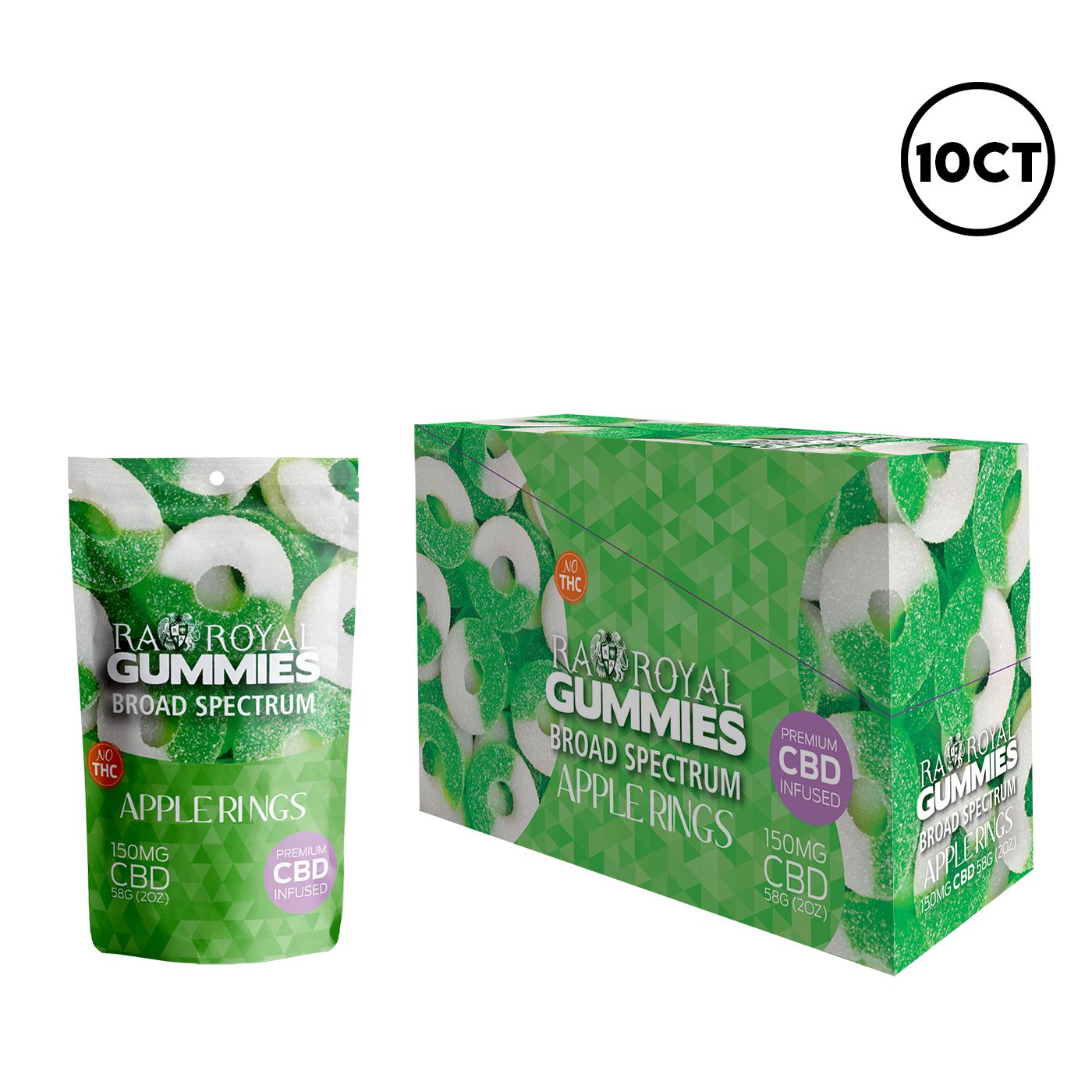 BROAD SPECTRUM CBD 150MG GUMMY POUCH - 10CT DISPLAY, FLAVOR: APPLE