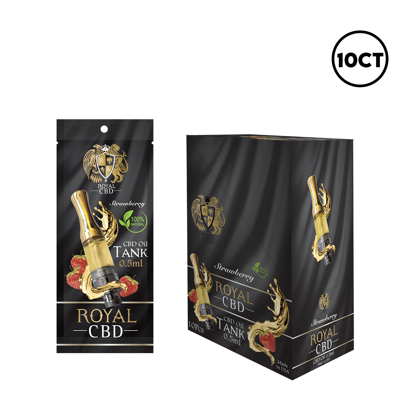 ROYAL CBD 0.5ML CARTRIDGE - 10CT DISPLAY, FLAVOR: STRAWBERRY