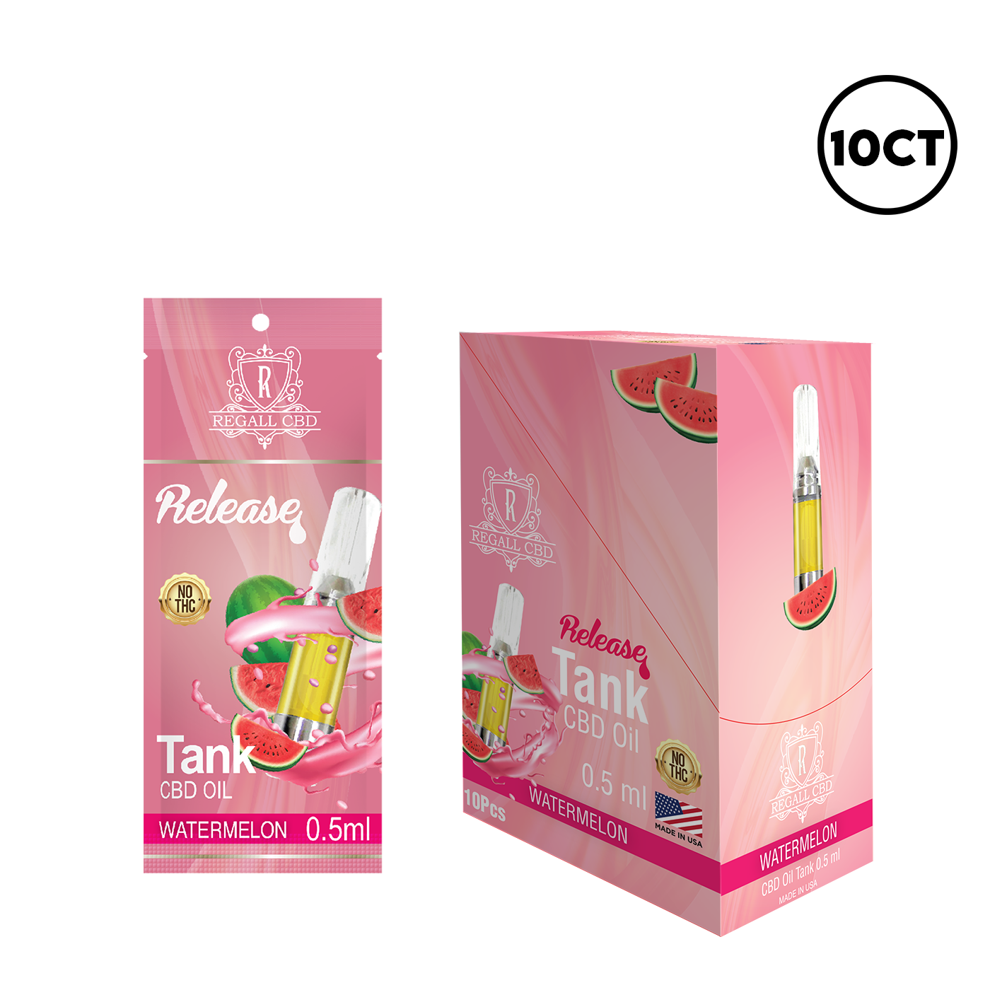 REGALL CBD 0.5ML CARTRIDGE - 10CT DISPLAY, FLAVOR: WATERMELON