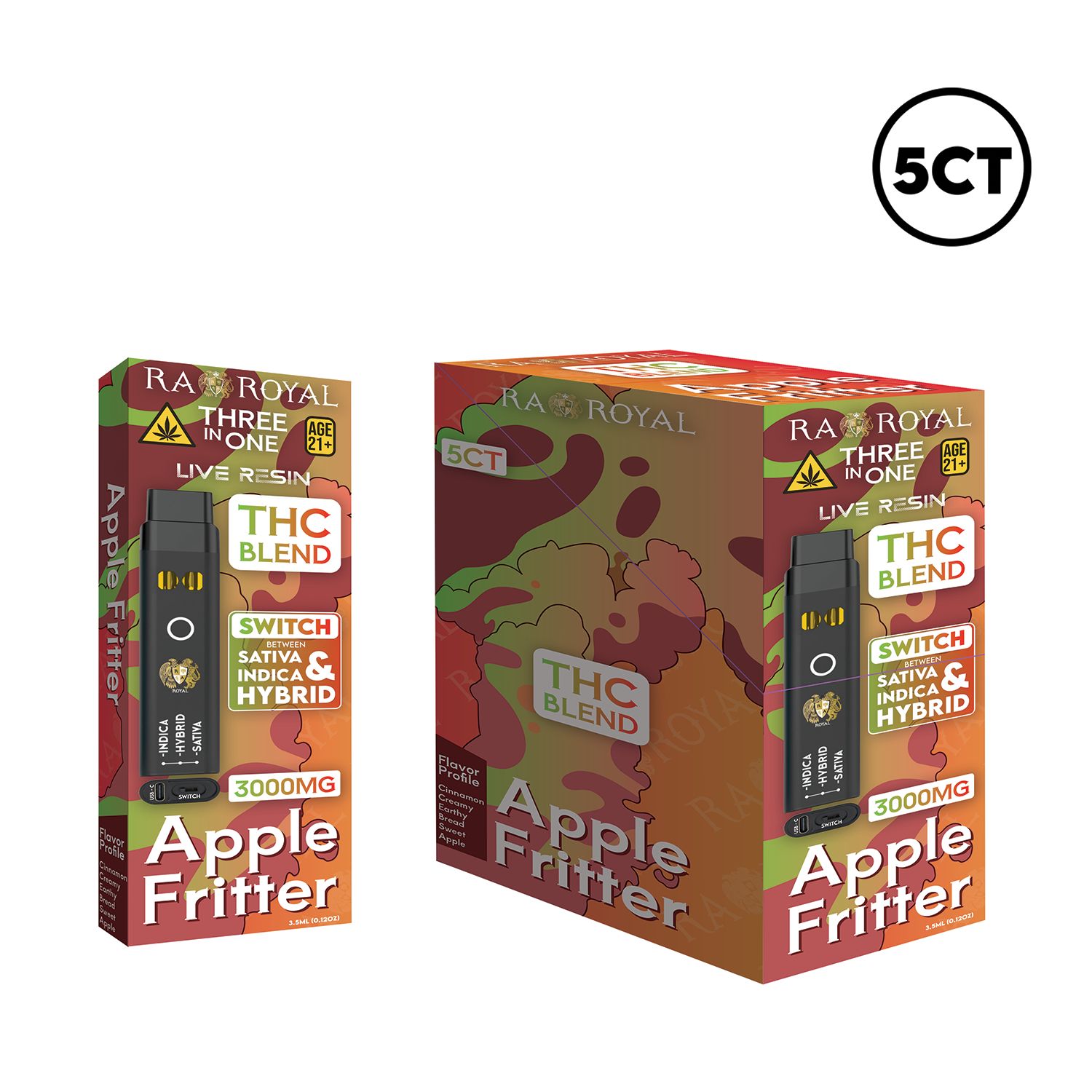 THC BLEND 3IN1 DISPOSABLE - 5CT DISPLAY, FLAVOR: APPLE FRITTER