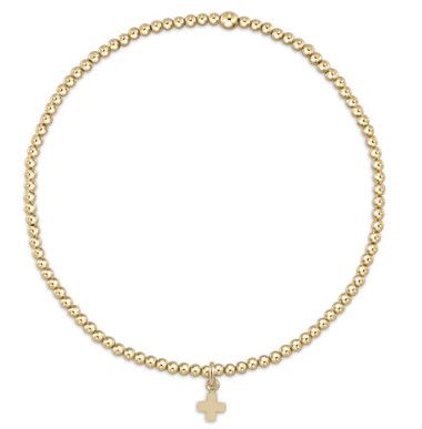Classic Gold 2mm Bead Bracelet - Signature Cross Small Gold Charm