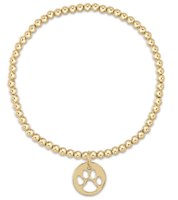 Classic Gold 3mm Bead Bracelet - Paw Print Gold Disc
