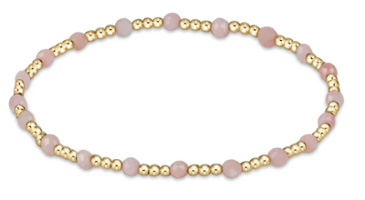 Gemstone Gold Sincerity Pattern 3mm Bead Bracelet - Pink Opal
