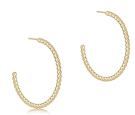 Beaded Classic 1.25&quot; Post Hoop - 2mm Gold