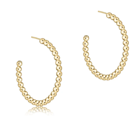 Beaded Classic 1.25&quot; Post Hoop - 3mm Gold