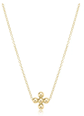 16&quot; Necklace Gold - Classic Beaded Signature Cross Gold - 3mm Bead Gold