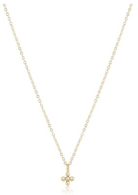 16&quot; Necklace Gold - Classic Beaded Signature Cross Small Gold Charm