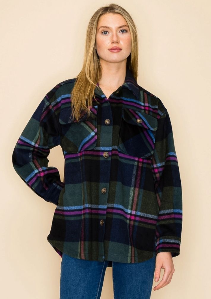 LT11 Plaid Shacket Navy