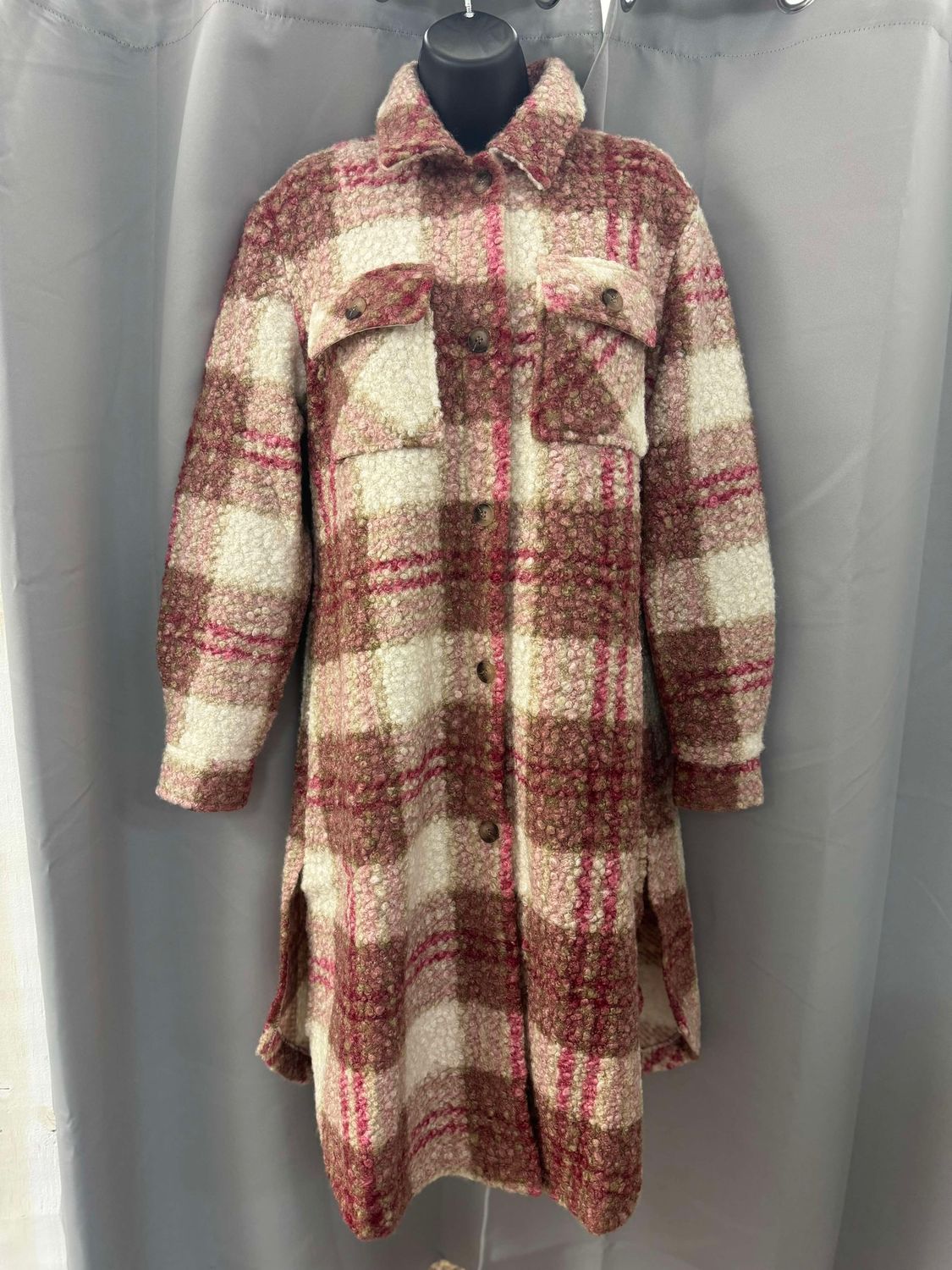 #2 Long Plaid Shacket Tan/Pink