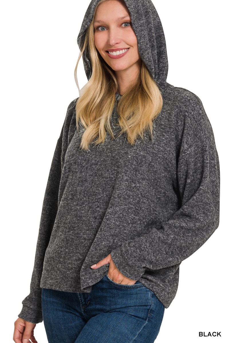 Hooded Brushed Melange Hacci Sweater, Color: Black, Size: S/M