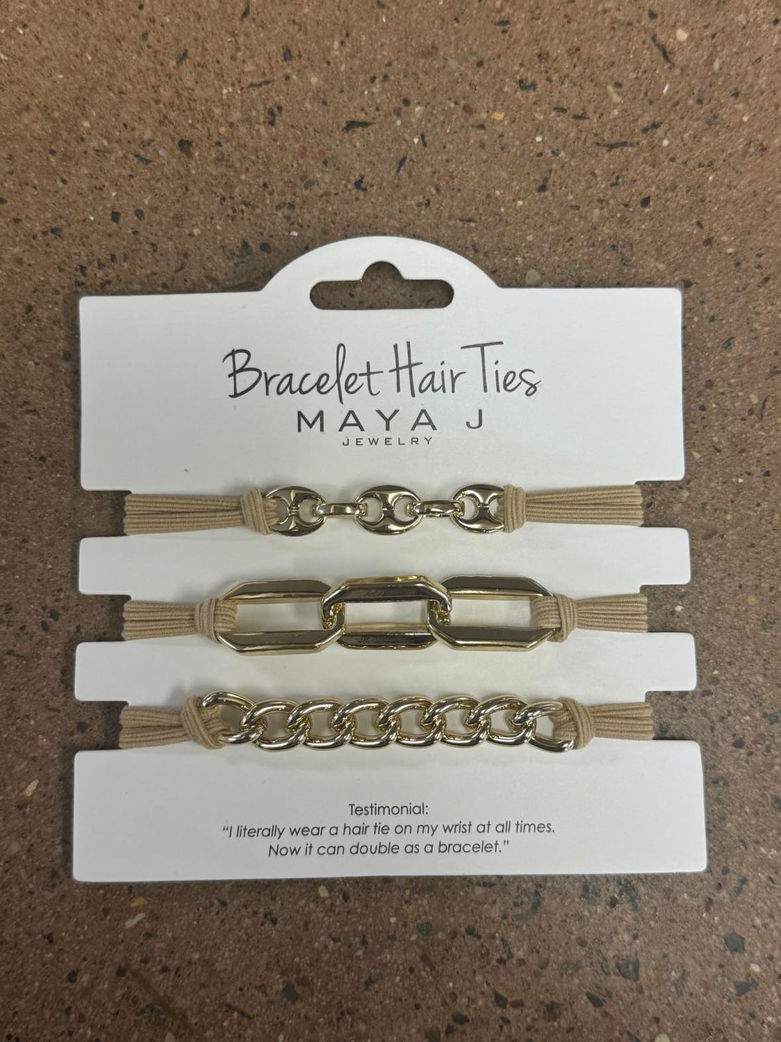 Maya J Bracelet Hair Ties- Gold w/ Beige Elastic
