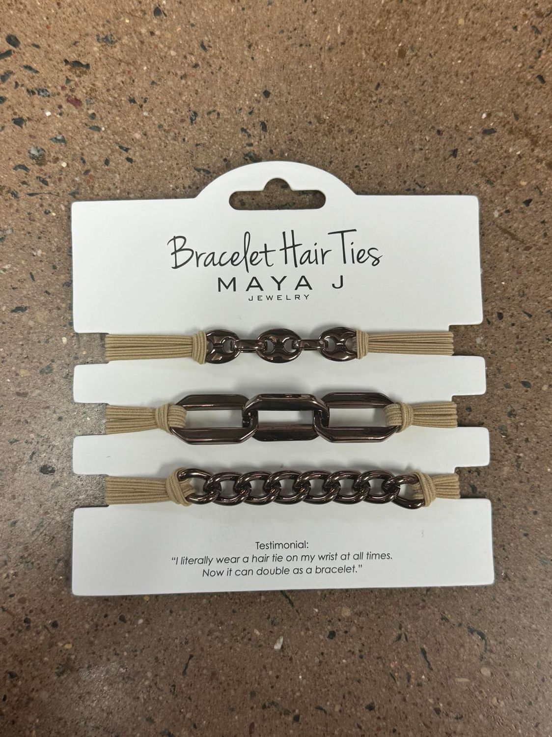 Maya J Bracelet Hair Ties- Chocolate Link w/ Beige Elastic