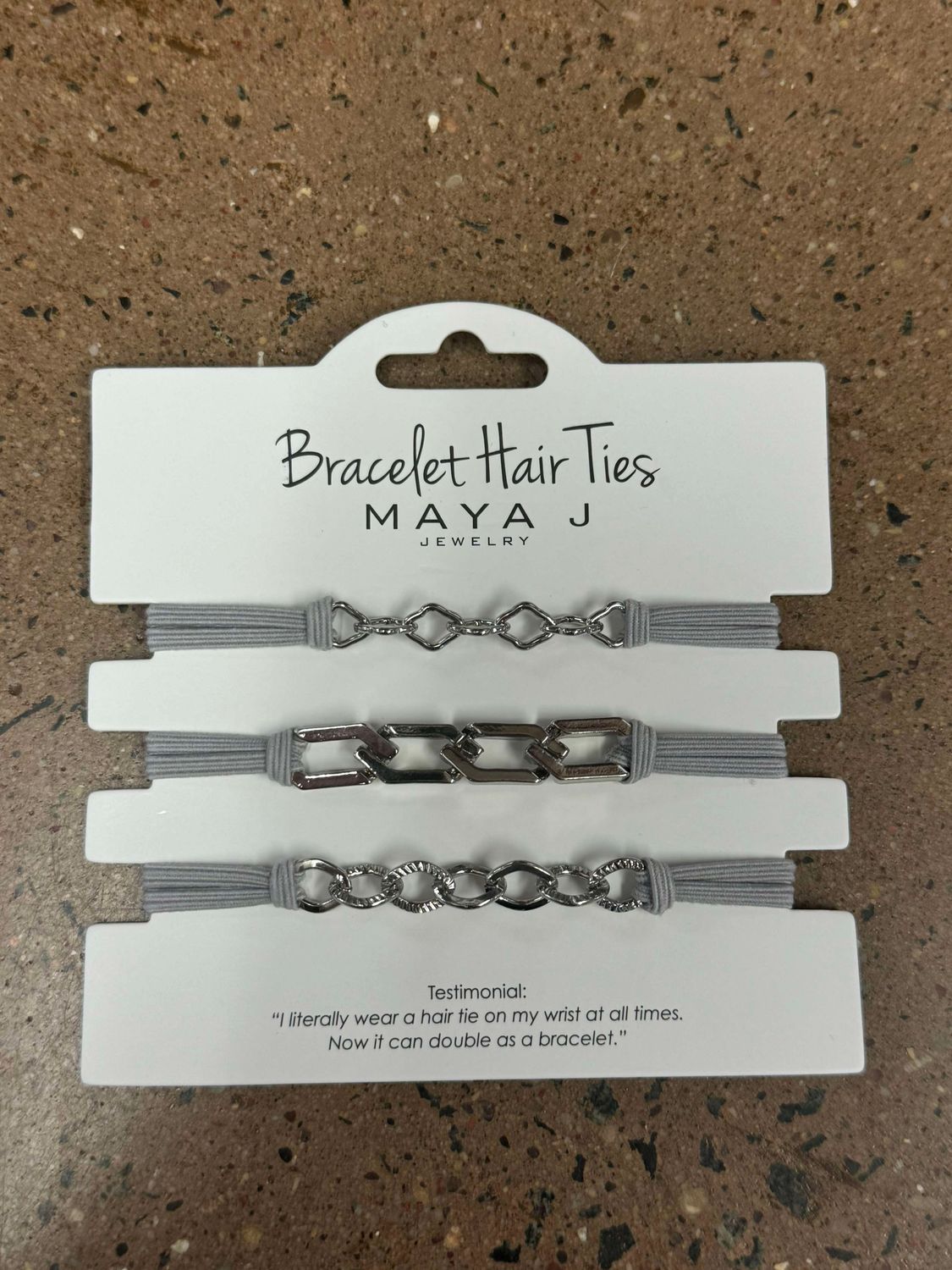 Maya J Bracelet Hair Ties- Silver w/ Grey Elastic